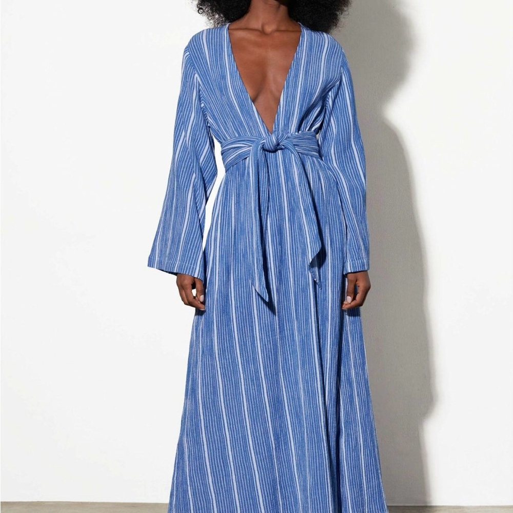 Mara Hoffman Blue and White Striped Maxi Dress